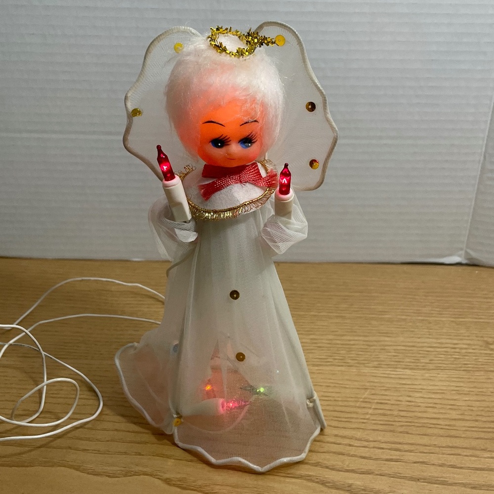 Vintage Christmas Angel Tree Topper Lighted 9” Mid Century Modern *SEE VIDEO*